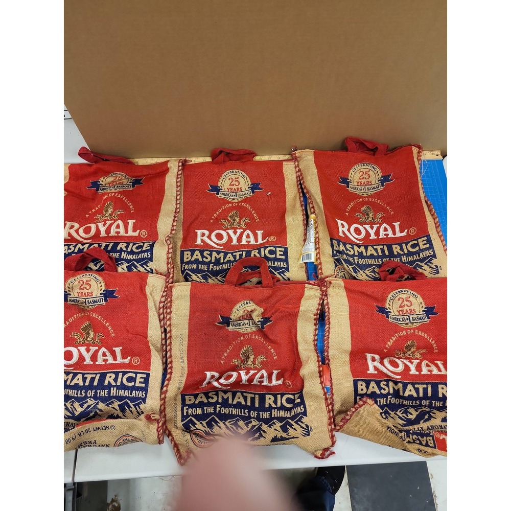 Royal Basmati Rice Burlap Tote Bag‎ Grocery Shopping Bag Red Jute India